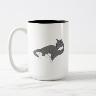 Grau & Weiß Tuxedo Katzenwackelpapier Zweifarbige Tasse