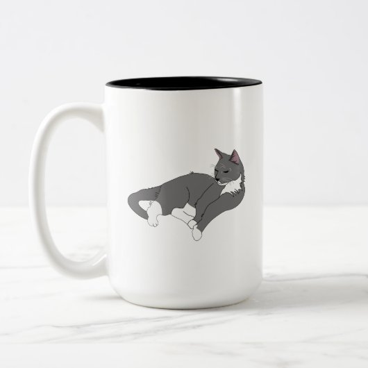 Grau & Weiß Tuxedo Katzenwackelpapier Zweifarbige Tasse (Links)