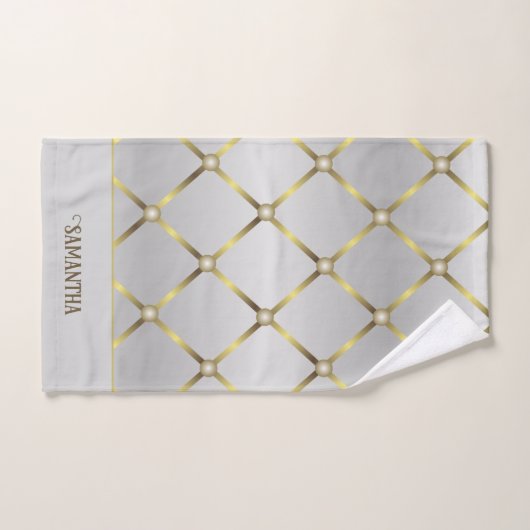 Grau-weiß und goldenes geometrisches Mesh Badhandtuch Set (Handtuch)