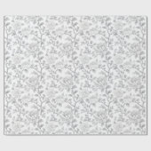 Grau Weiße Blumige Hochzeit Geschenkpapier (Flach)