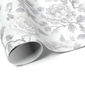 Grau Weiße Blumige Hochzeit Geschenkpapier (Rolleneckpunkt)