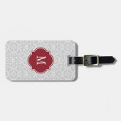 Grau-weiße Damask Monogram Gepäckmarke Gepäckanhänger (Vorderseite horizontal)