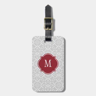 Grau-weiße Damask Monogram Gepäckmarke Gepäckanhänger