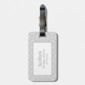 Grau-weiße Damask Monogram Gepäckmarke Gepäckanhänger (Rückseite vertikal)