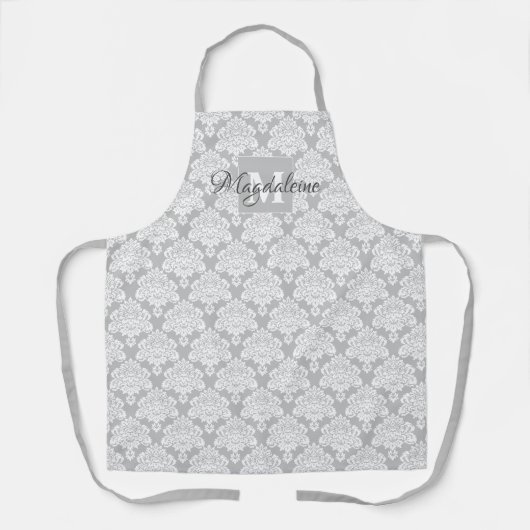 Grau-weiße Damaske mit Name und Monogramm Schürze (Vorderseite)