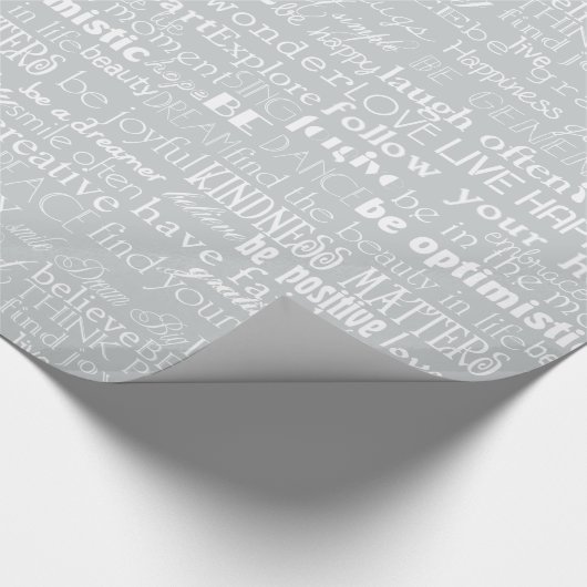 Grau weiße inspirierende Wörter Geschenkpapier (Ecke)