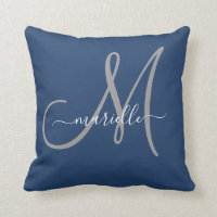 Grau-weiße Monogram Navy Blue Throw Pillow