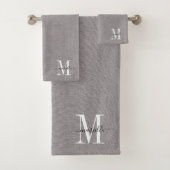 Grau-weiße Monogramm-Imitate Leinen Grau-Badehandt Badhandtuch Set (Insitu)