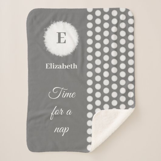 Grau-weiße Monogramm-Zeit für ein Nickerchen Sherpadecke (Vorderseite)