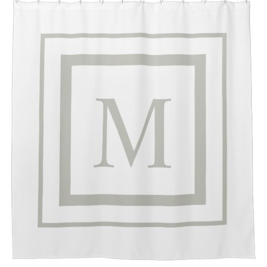 Grau-weiße quadratische Grenzmonogramm Duschvorhang (Vorderseite)