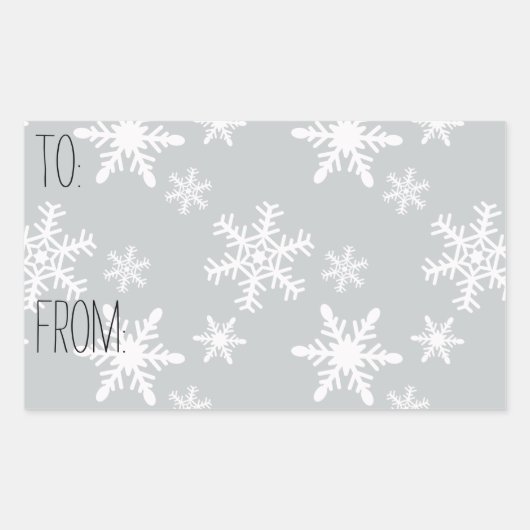 Grau-weiße Schneeflocken-Geschenk-Tag Rechteckiger Aufkleber (Vorderseite)