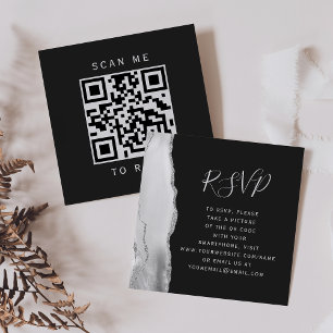Grau Weiße Silber Achat Schiefer Hochzeit QR Code Begleitkarte
