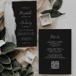 Grau Weiße Silber Achat Schiefer QR Code Hochzeit Einladung