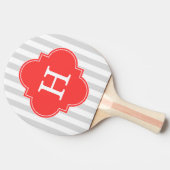 Grau-weiße Streifen Korallenrot-Monogramm-Etikett Tischtennis Schläger (Seitenansicht)