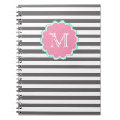 Grau-weiße Streifen, Monogram-Notebook Notizblock (Vorderseite)