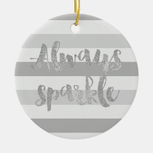 Grau-weiße Streifen Sparkle Keramik Ornament (Vorne)