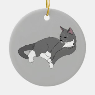 Grau-weiße Tuxedo Katzenkatze T - Shirt Keramik Ornament