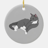 Grau-weiße Tuxedo Katzenkatze T - Shirt Keramik Ornament (Hinten)