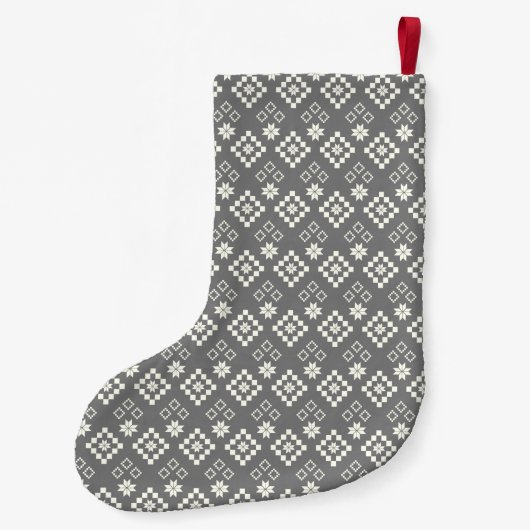 Grau-weiße und weiße Sternschwitzmuster Kleiner Weihnachtsstrumpf (Rückseite)