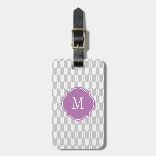Grau-weiße Yagasuri-Monogramm-Gepäckmarke Gepäckanhänger (Vorderseite vertikal)