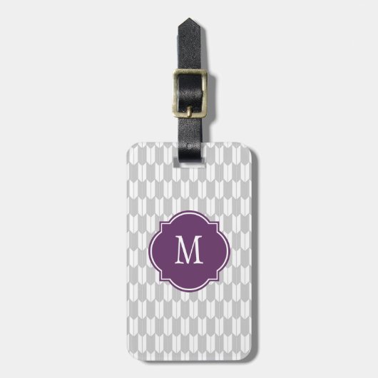 Grau-weiße Yagasuri-Monogramm-Gepäckmarke Gepäckanhänger (Vorderseite vertikal)