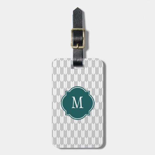 Grau-weiße Yagasuri-Monogramm-Gepäckmarke Gepäckanhänger (Vorderseite vertikal)