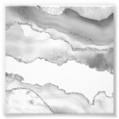 Grau-weißer Marmor Agate Simple Silver Sparkle Fotodruck (Vorne)