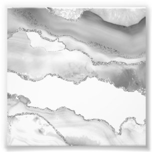 Grau-weißer Marmor Agate Simple Silver Sparkle Fotodruck