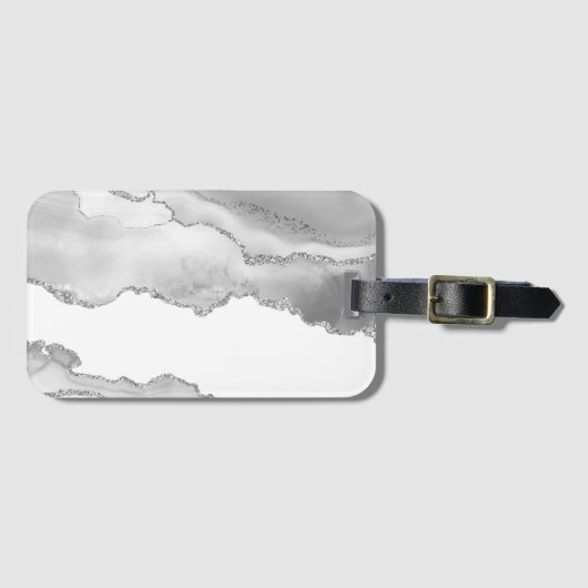 Grau-weißer Marmor Agate Simple Silver Sparkle Gepäckanhänger (Vorderseite (Horizontal))