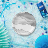 Grau-weißer Marmor Agate Simple Silver Sparkle Pappteller (Party)