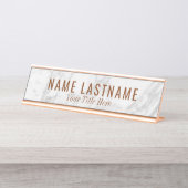 Grau-weißer Marmor Braune Kupfer-Schriftart Schreibtischnamensplakette (Vorderseite )