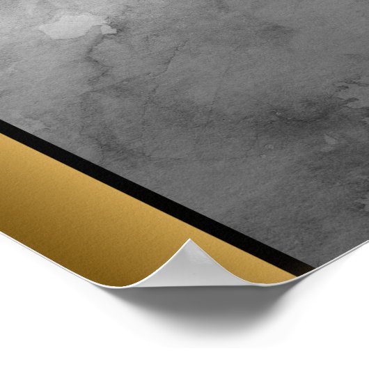 Grau-weißer Marmorstein / Schwarz-Gold-Grenze Kuns Poster (Ecke)