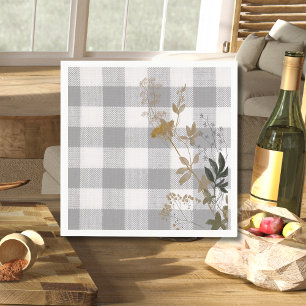 Grau-weißes Blumen-Gingham-Karo-Landhausstil Serviette