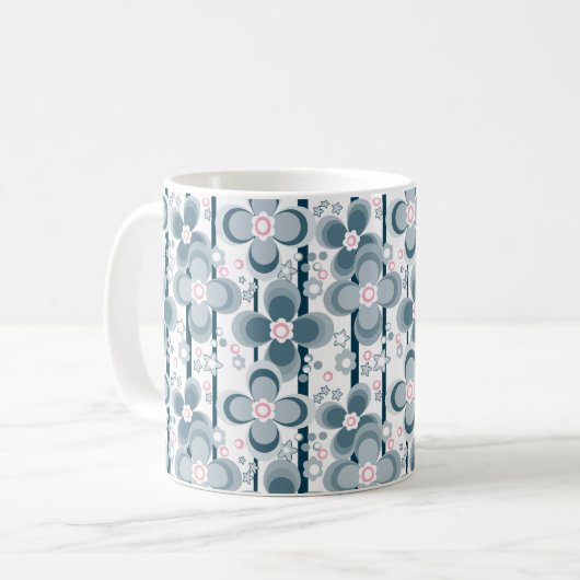 Grau-weißes Blumenmuster grau Kaffeetasse (Vorderseite Links)