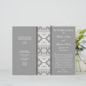 Grau-weißes Damast-Hochzeitsprogramm (Stehend Vorderseite)