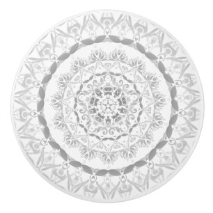 Grau-weißes florales Damast-Mandala Keramikknauf