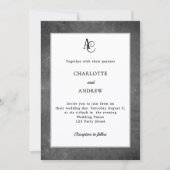 Grau-weißes modernes Monogramm rustikale Hochzeit Einladung (Vorderseite)