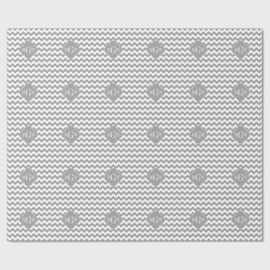 Grau Welches Zickzack dk Gray Quatrefolie 3 Monogr Geschenkpapier (Flach)