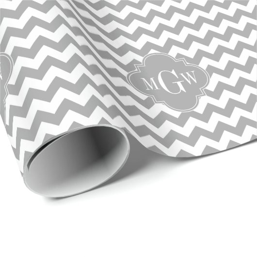 Grau Welches Zickzack dk Gray Quatrefolie 3 Monogr Geschenkpapier (Rolleneckpunkt)