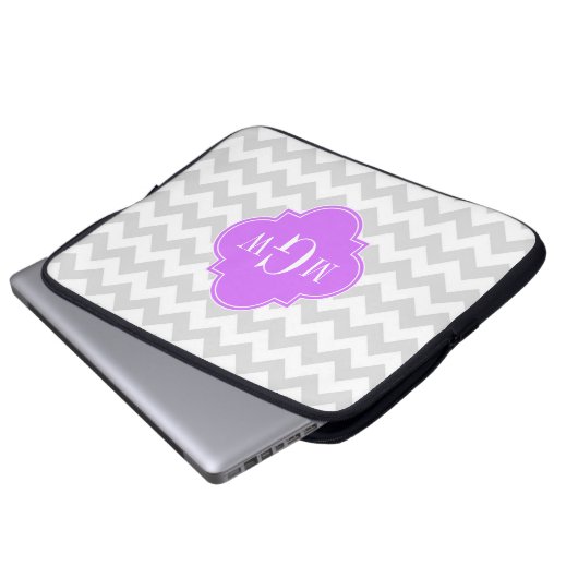 Grau Welches Zickzack Lilac Quatrefolie 3 Monogram Laptopschutzhülle (Vorne Knopf)