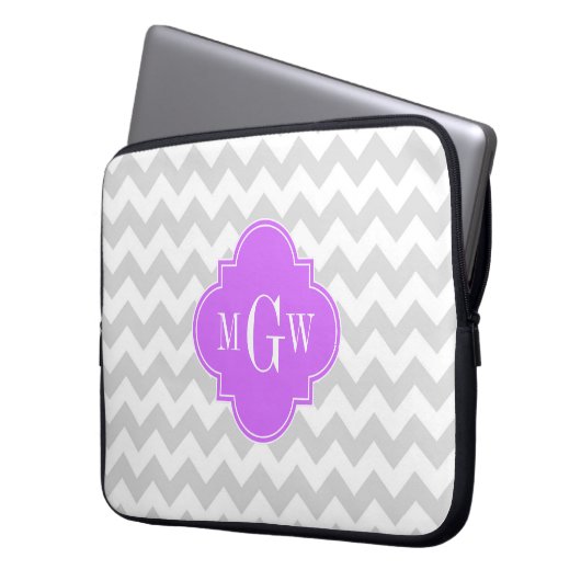 Grau Welches Zickzack Lilac Quatrefolie 3 Monogram Laptopschutzhülle (Vorderseite Links)