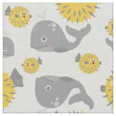 Grau Whale & Blowfish Cartoon Baby Pattern Stoff (Nahaufnahme)
