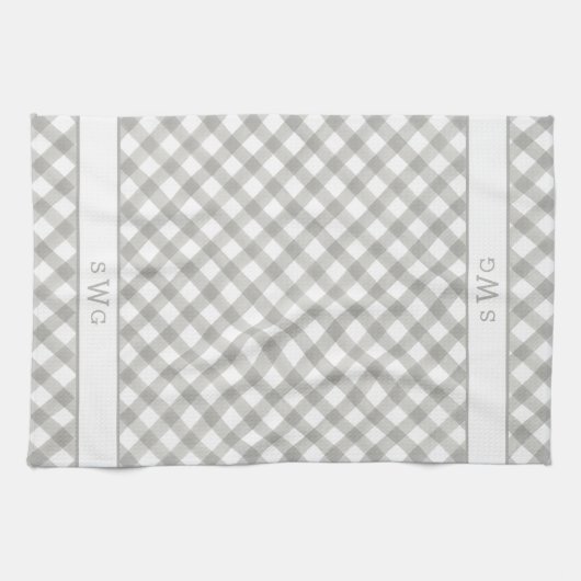 Grau-White Buffalo Kariert drei erste Monogramm Geschirrtuch (Horizontal)