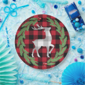 Grau White Deer Buffalo Kariert Holly Pine Berries Pappteller (Party)
