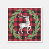 Grau White Deer Buffalo Kariert Holly Pine Berries Serviette (Vorderseite)