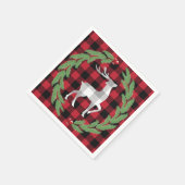 Grau White Deer Buffalo Kariert Holly Pine Berries Serviette (Ecke)