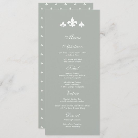 Grau | White Fleur-de-lis Wedding Menu Cards Menükarte (Vorne/Hinten)