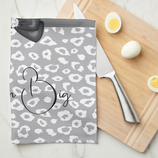 Grau White Leopard Ribbon Bow Diamond Geschirrtuch (Viertel Falte)