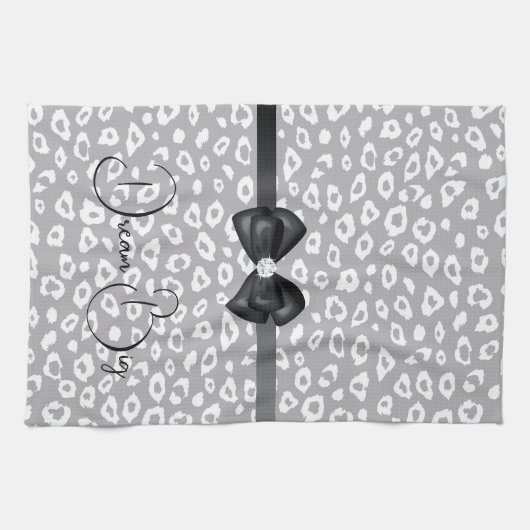 Grau White Leopard Ribbon Bow Diamond Geschirrtuch (Horizontal)