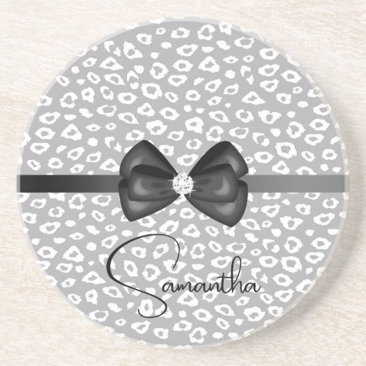 Grau White Leopard Ribbon Bow Diamond Getränkeuntersetzer (Vorne)